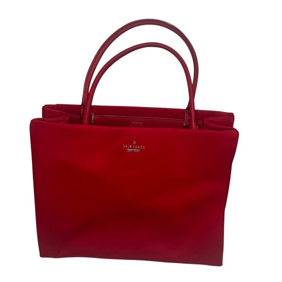 Kate Spade ~ Phoebe Red Nylon Tote Top handle Shoulder bag, Striped interior - Picture 2 of 16
